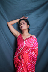 Leheriya - Pink Orange Mulberry Silk Saree