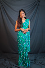 Leheriya - Green White Mulberry Silk Saree