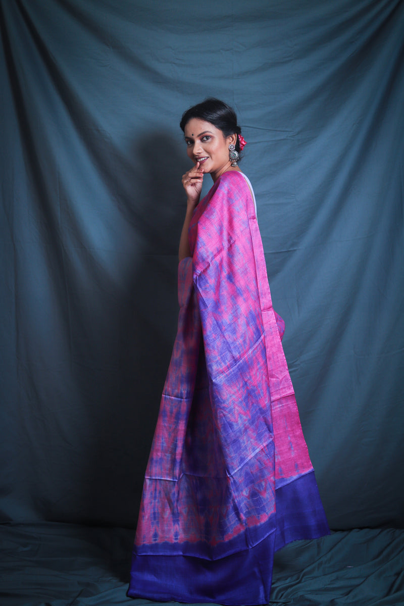 Handloom Leheriya - Violet Pink Tussar Silk Saree