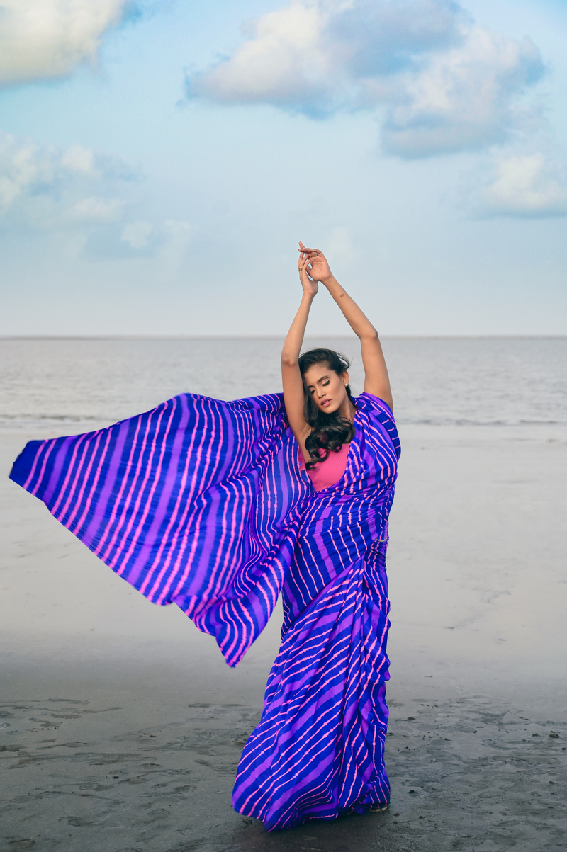 Leheriya -Blue Pink Mulberry Silk Saree