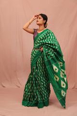 Double Ikat Fresh Green Geometric Pattern Handwoven Patola