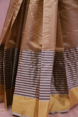 Handwoven Gold & Grey Chanderi In Finest Mulberry Silk