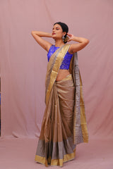 Handwoven Gold & Grey Chanderi In Finest Mulberry Silk