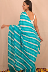 Leheriya - Blue White Mulberry Silk Saree