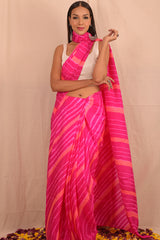 Leheriya - Hot Pink Orange Mulberry Silk Saree