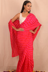 Leheriya - Cherry Red Mulberry Silk Saree