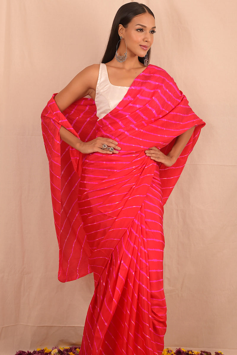 Leheriya - Cherry Red Mulberry Silk Saree