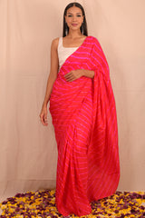 Leheriya - Cherry Red Mulberry Silk Saree