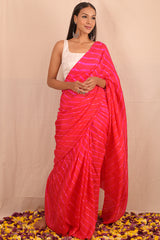 Leheriya - Cherry Red Mulberry Silk Saree