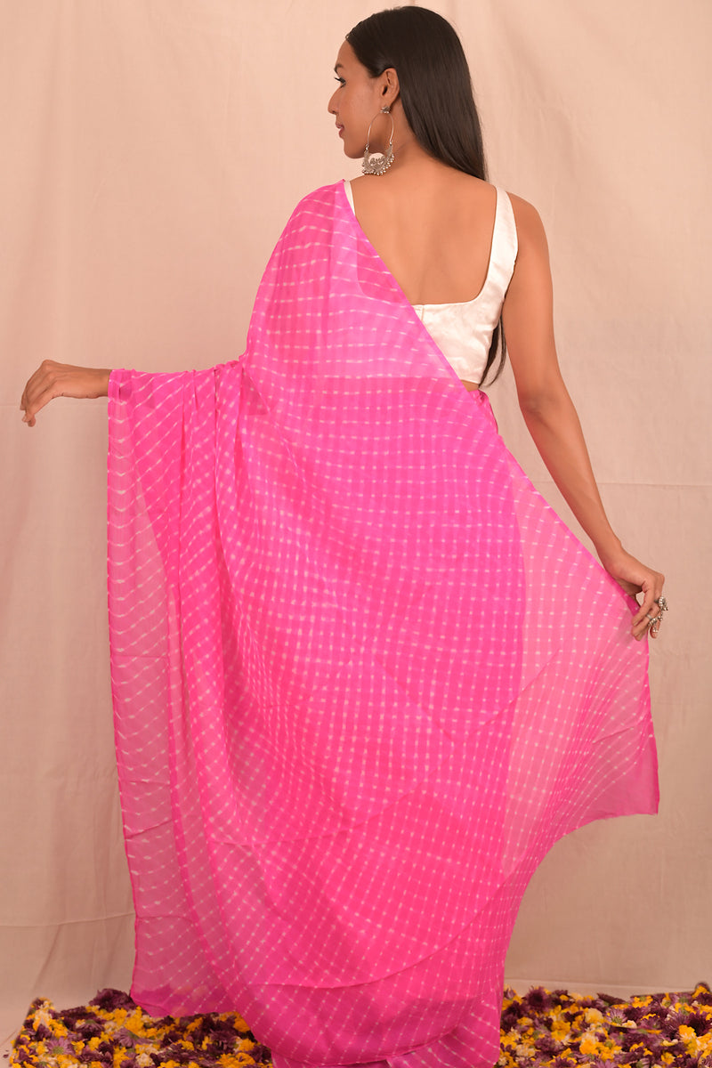 Leheriya - Fresh Pink Chiffon Saree