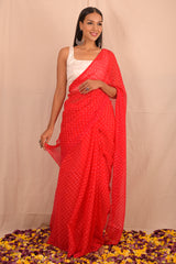 Leheriya - Vermilion Red Chiffon Saree