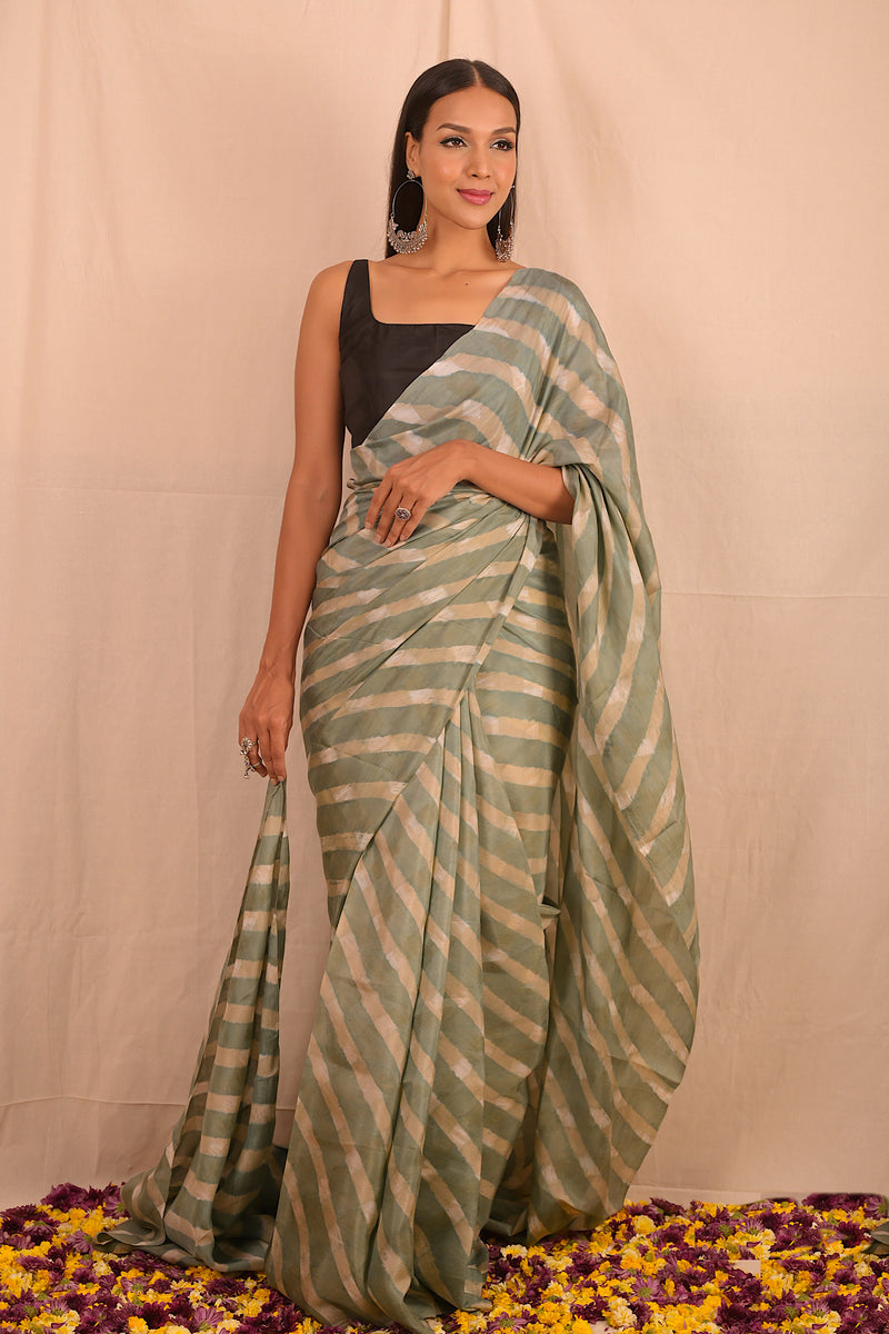 Leheriya - Warm Grey Mulberry Silk Saree