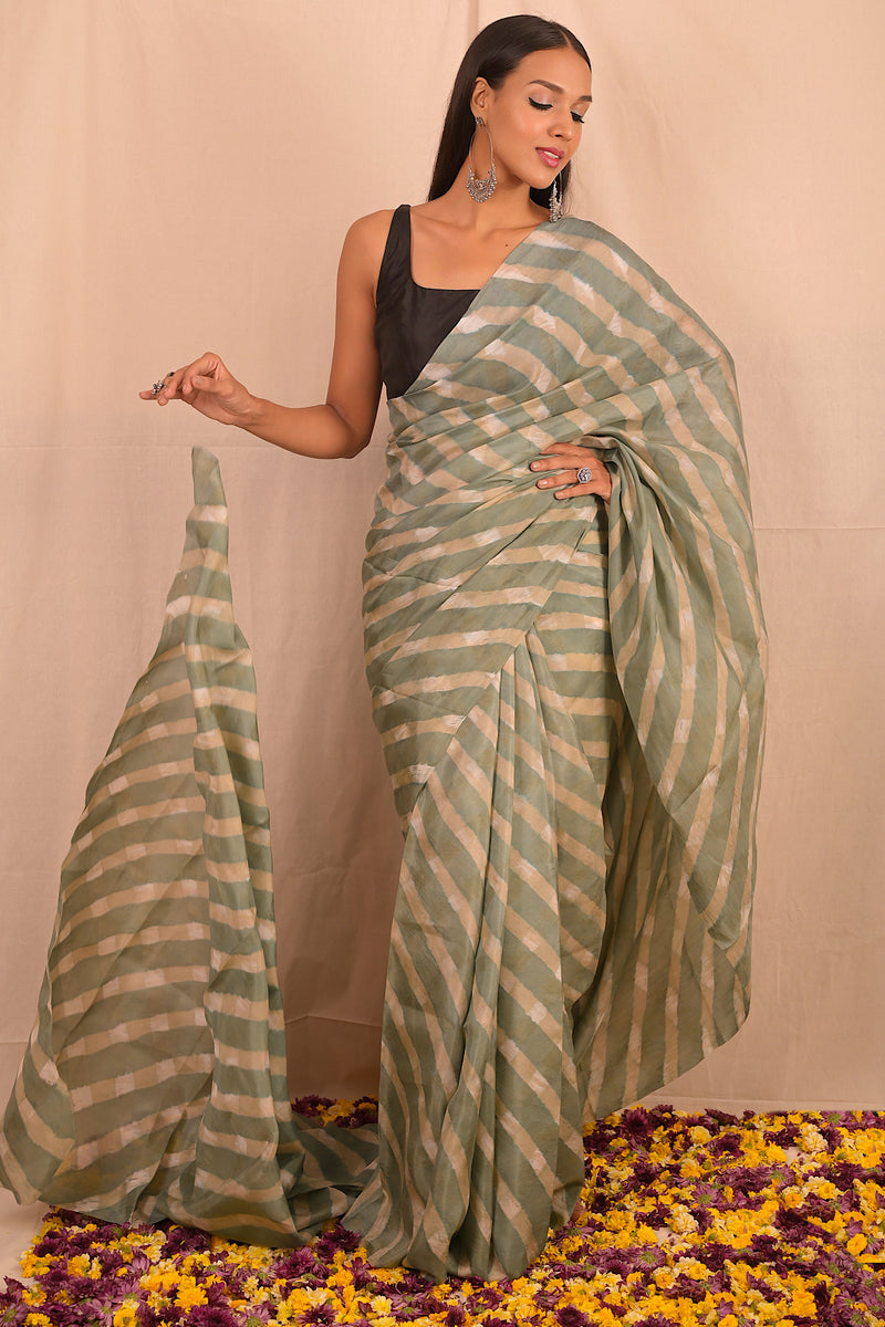 Leheriya - Warm Grey Mulberry Silk Saree