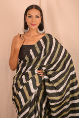 Preeti Jhangiani Leheriya - Black White Mulberry Silk Saree