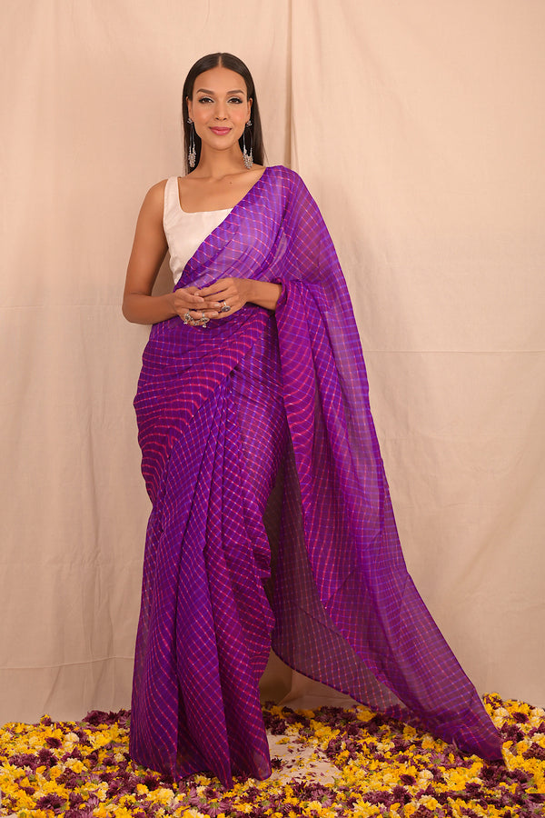 Leheriya - Purple Pink Chiffon Saree