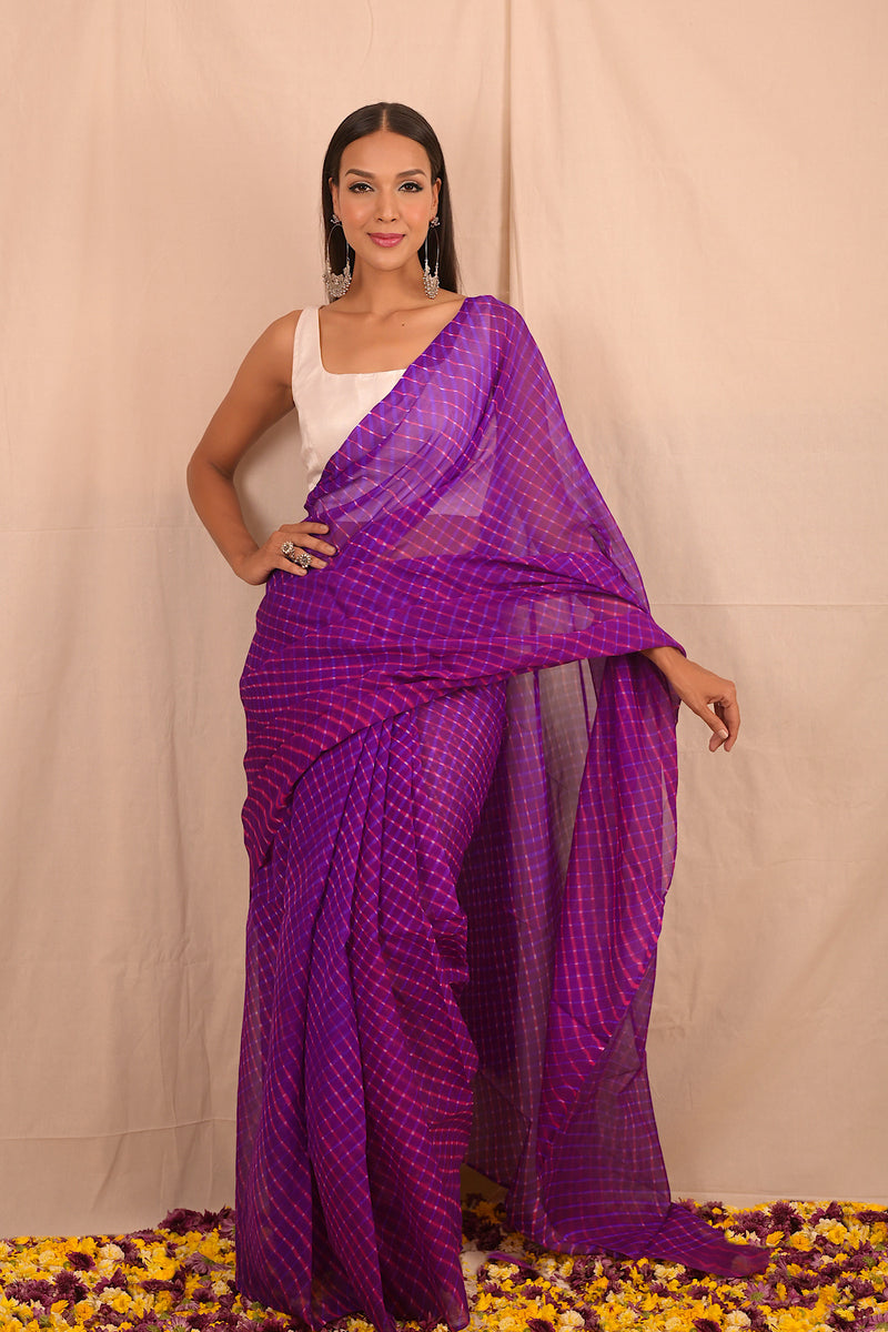 Leheriya - Purple Pink Chiffon Saree