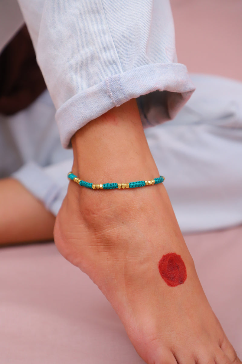 Dhokra Brass Three Bead Anklet