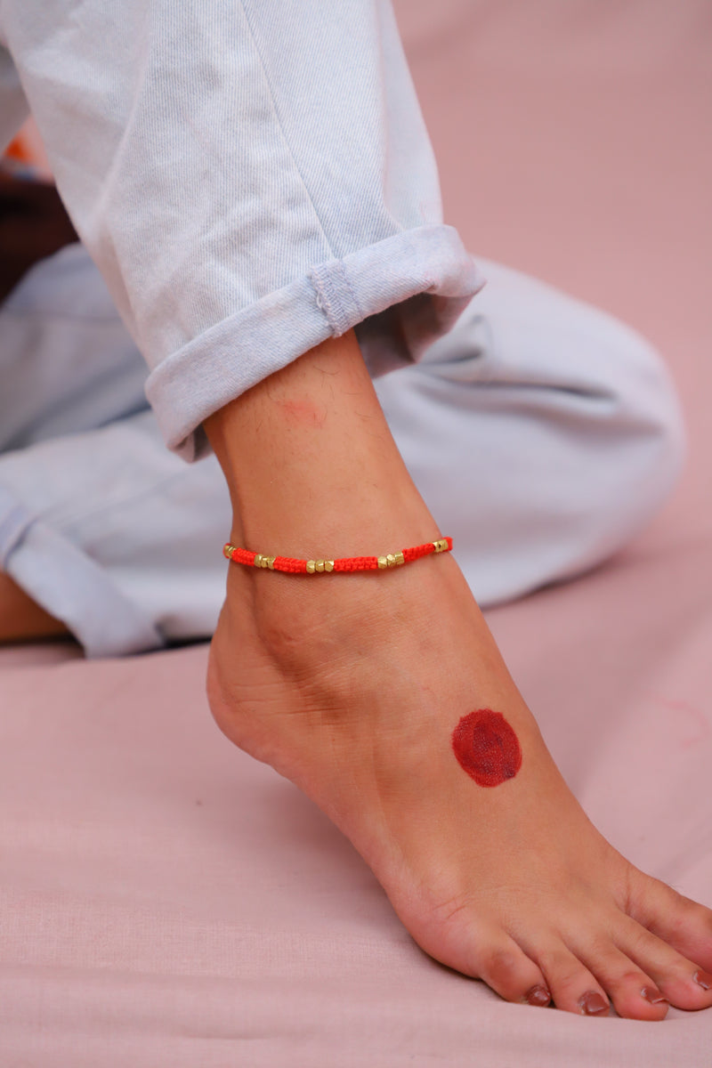 Dhokra Brass Three Bead Anklet