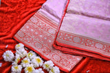 Pastel Pink Banarasi Real Zari Saree- 5gm gold zari - Vaarasa