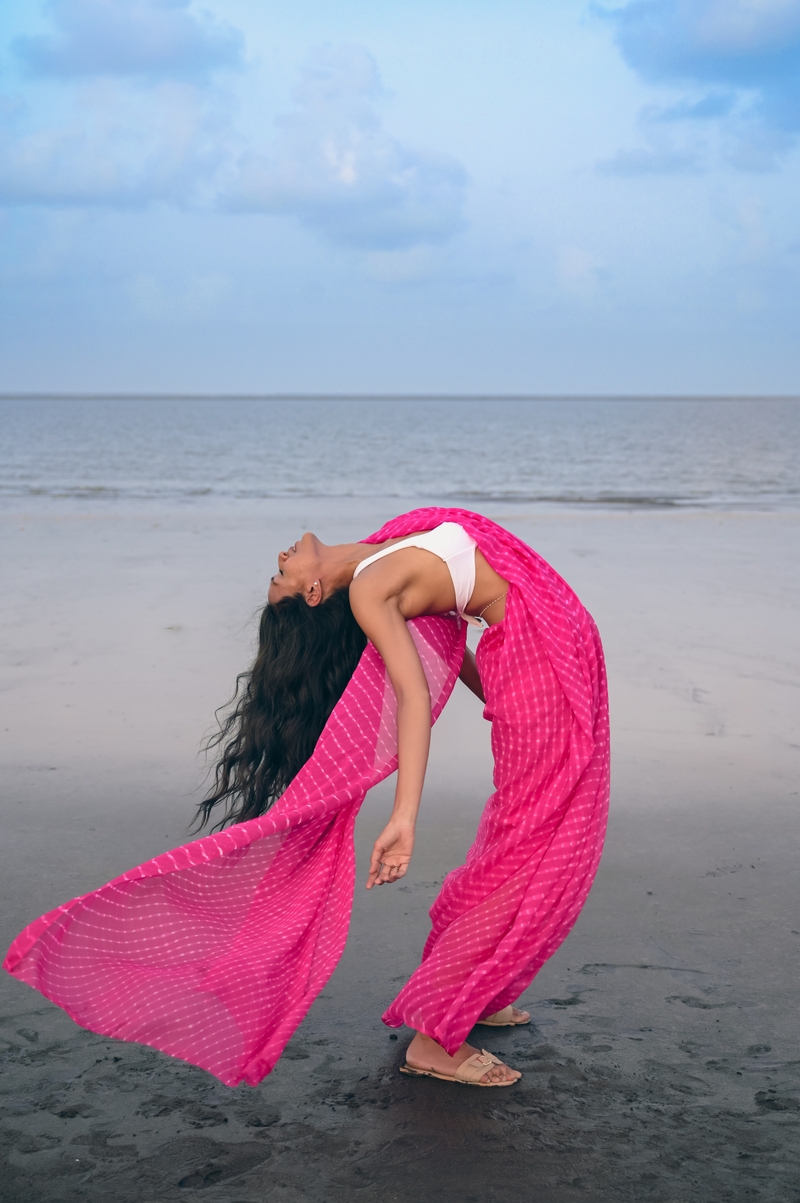 Leheriya - Rani Pink Chiffon Saree